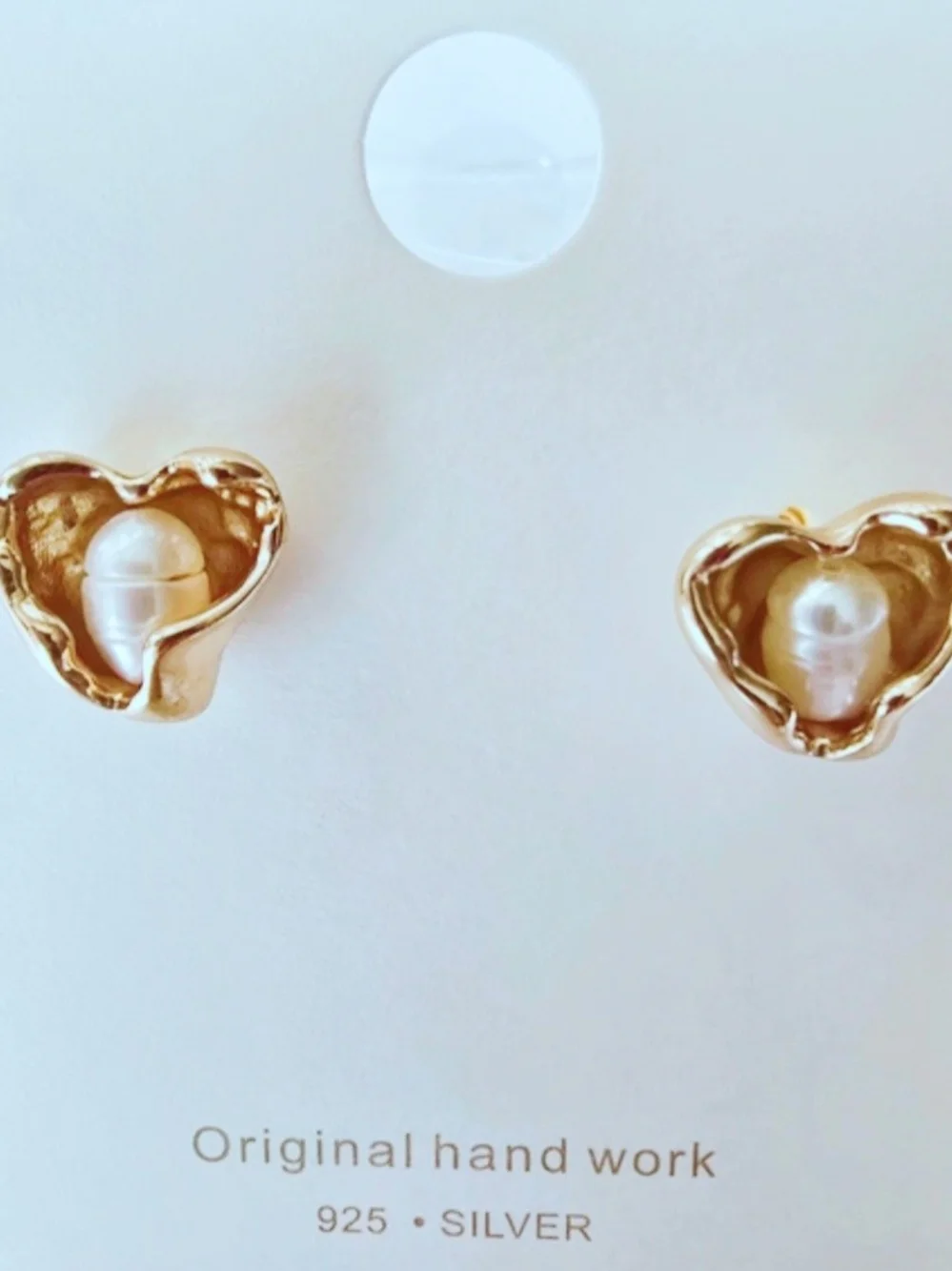 Gold-plated‎ Heart Freshwater Pearl Stud Earrings - Women Jewelry S925 Pin - NEW